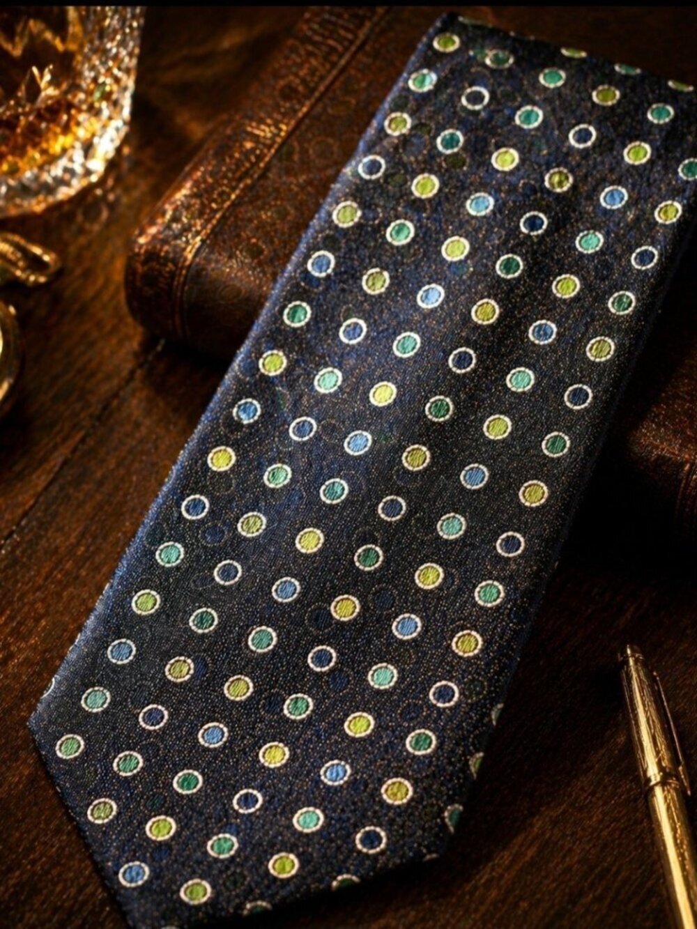 Roberto Villini Italy Silk Tie Navy Blue Dot Geometric Necktie Luxury Formal